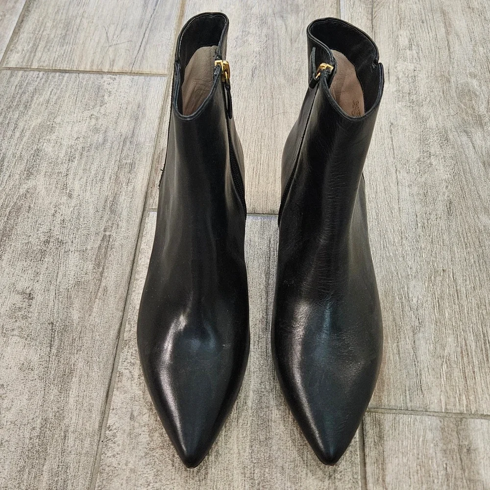 J.Crew Ankle Boots Size 8 Black Leather Kitten Heel Pointed Toe Office Bootie